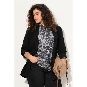 Ulla Popken Mesh Butterfly Wing Layered Tee Black Grey Mock Neck Plus Size 20/22